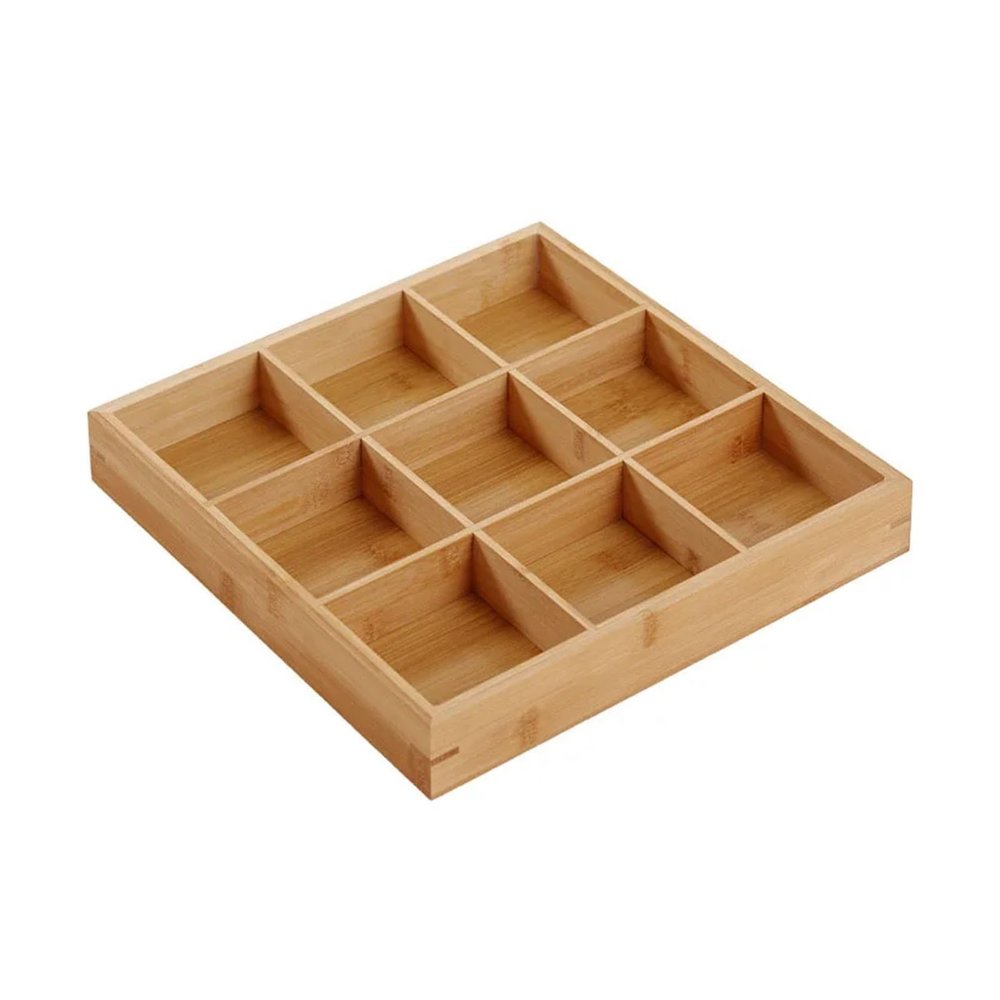 2Pcs Wooden Serving Tray Multi Compartments Divided Food Plate Compatible for Home Restaurants Sushi fruit dish(9 Grids)