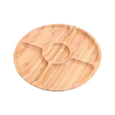 Bamboo Round 5 Compartment ServingCompatible for Snacks Fruits Nuts Wooden Plate with Dividers(25cm)