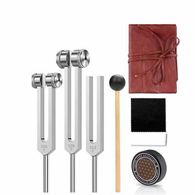 Sound Healing Tuning Fork Set, 128Hz 258Hz 512Hz Frequencies, Weighted and Unweighted with Activator for Meditation, Yoga, Chakra Balancing, Sound Therapy