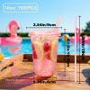 Xuelimei 16oz Disposable Stemless Glasses With Strawless Sip Lids and Straws,PET Disposable Drinking Cups,Clear Plastic Wine Glasses for Parties Birthday,Wedding,Meeting,Party Supplies. (100, Pink) view 3