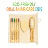 Baby & Kids Grooming Kit Wooden Hair Brush, Soft Bristle Bamboo Toothbrush & Bath Loofah Set, Natural Bath Essentials for Toddlers & Children view 2