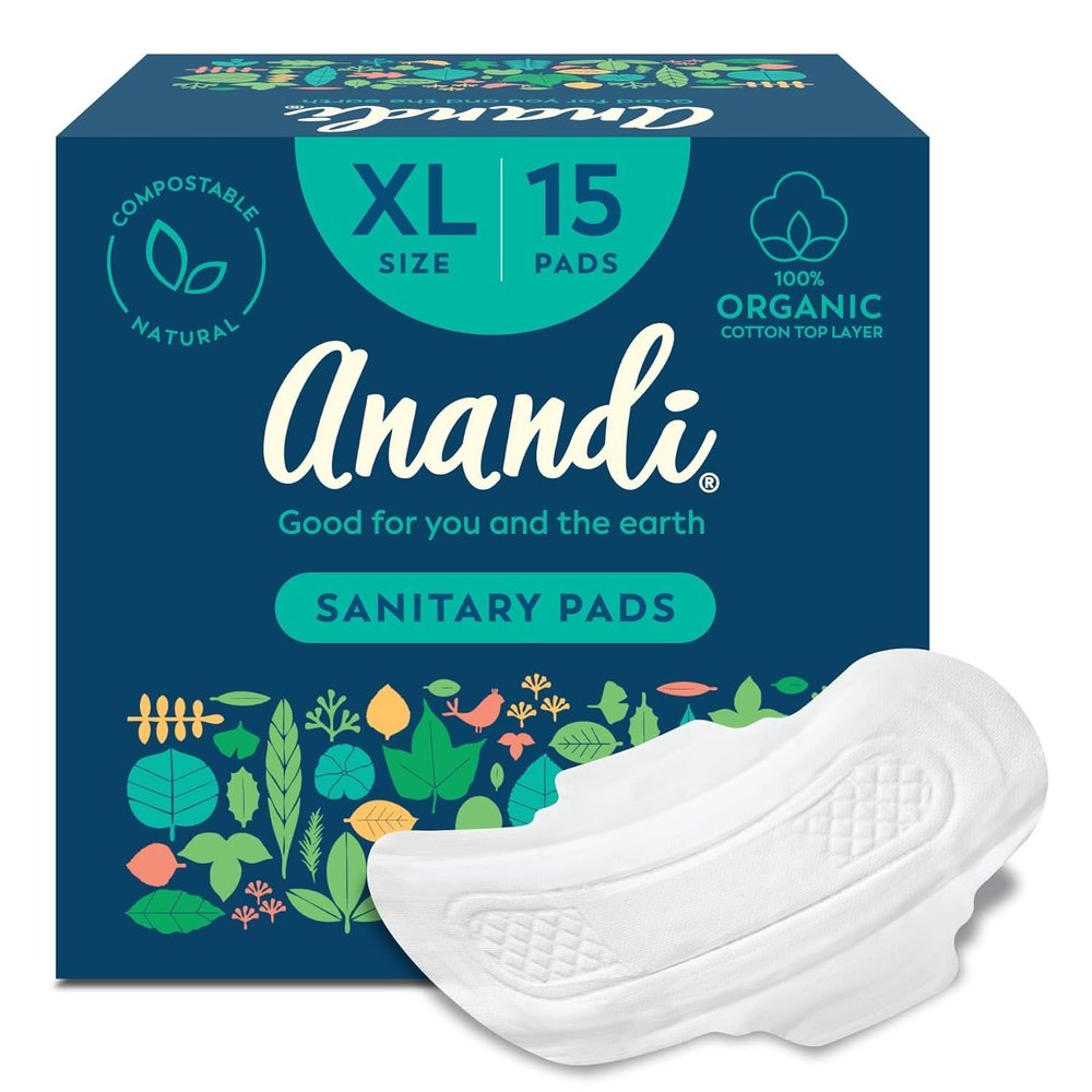 A.n.d.n.a.i Organic Cotton Sanitary Pads, XL Size with 100% Organic Cotton Top Layer, 15 Count, Compostable Natural Feminine Care