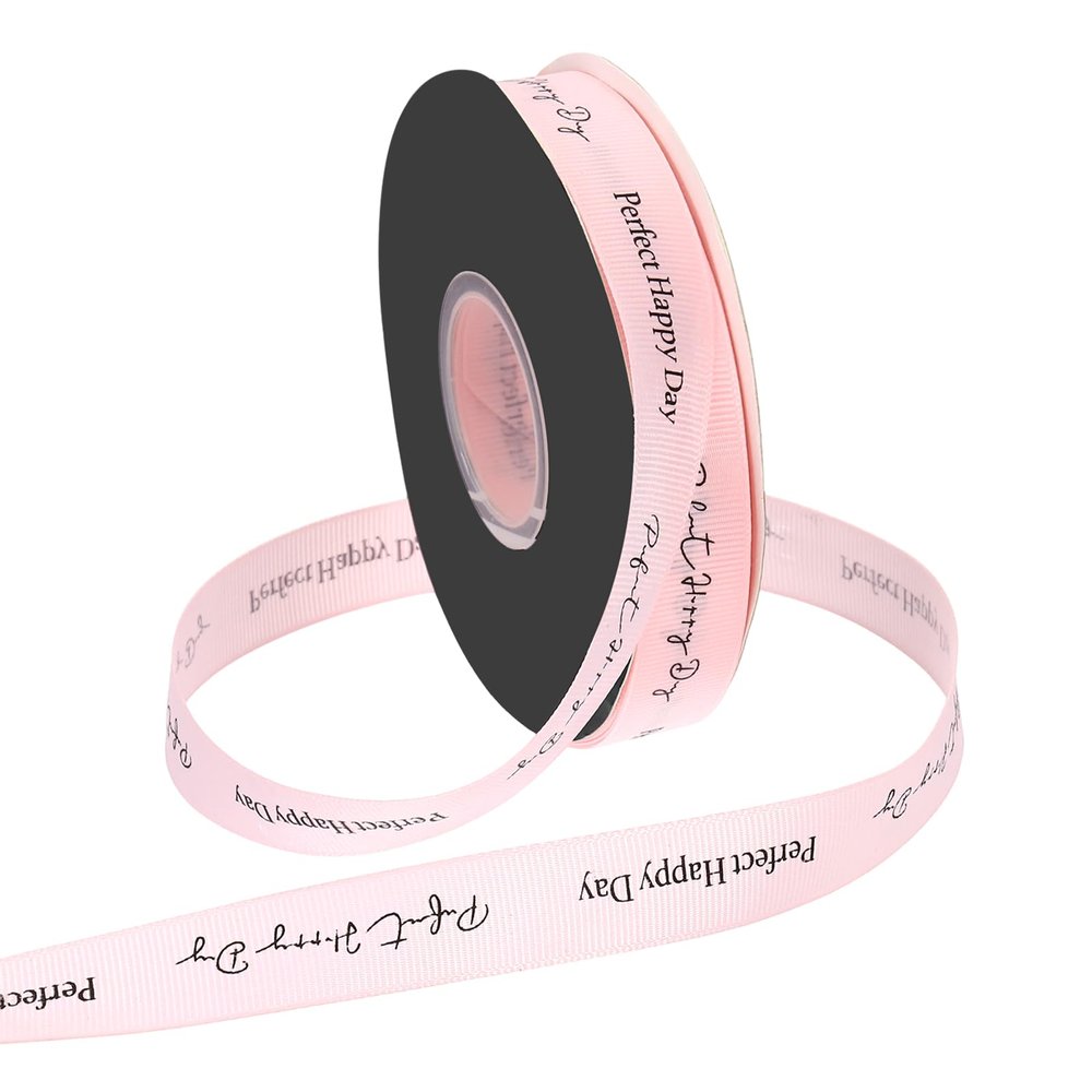 PATIKIL Personalized Grosgrain Ribbon, 25/32 Inch x 40 Yards Perfect Happy Day Polyester Ribbon for Holiday Party, Wedding Decoration, Gift Wrapping, Light Pink