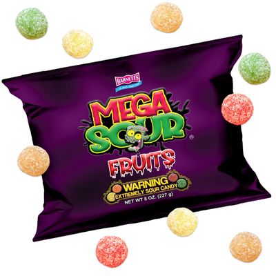 Barnetts Mega Sour Fruits Mix Fizz Candy 227g Handmade British Sweets