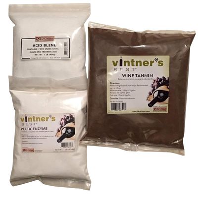 Great Fermentations 3 Pack Wine Making Additives Premium Wine Making Supplies with 1lb Wine Tannin, 1lb Pectic Enzyme & 1lb Acid Blend Essential Additive for Home Wine Making 3lbs Total