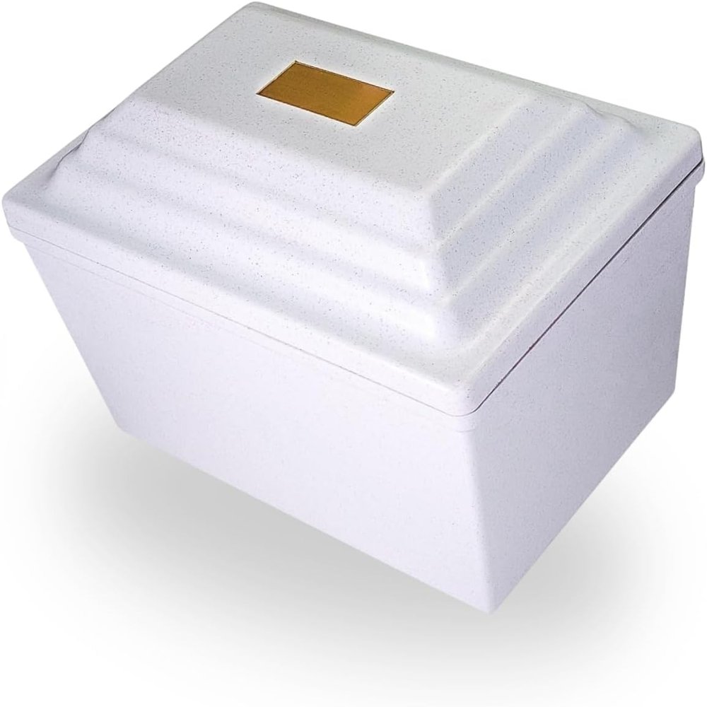At Peace Memorials Urn Vault, Single Urn Vault for One, Ground Burial Urn Vault, Holds One Adult Cremation Urn for Human Ashes, Durable Cremation Urn Vault for Cemetery Burial (White)