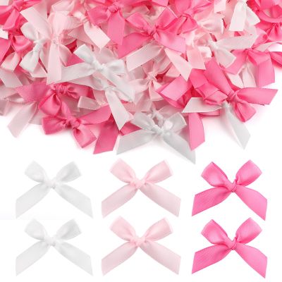 300 Pcs Mini Satin Bows with Adhesive Dots, 2 Inch Small Ribbon Bows for Gift Wrapping, Cake Toppers, Greeting Cards, Wedding Favors & DIY Party Decor (Pink)