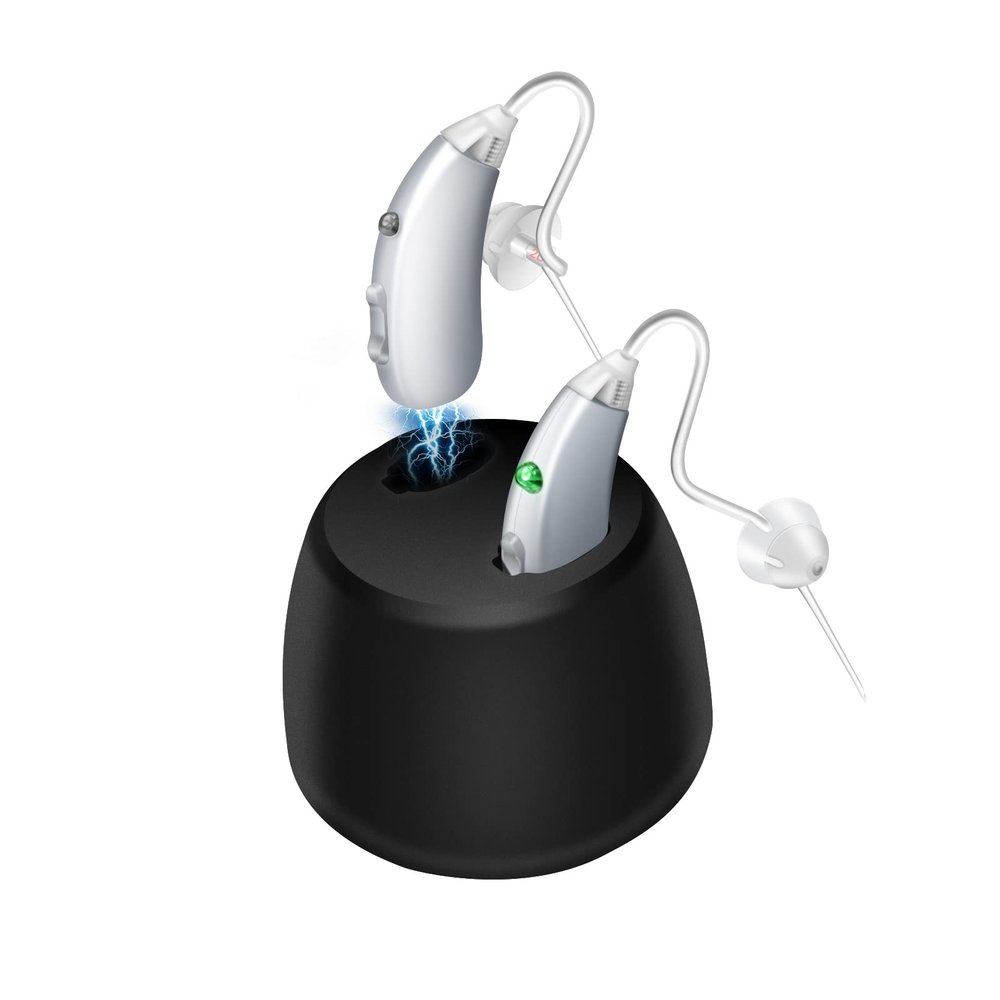 Banglijian Rechargeable BTE Hearing Aids for Seniors Magnetic Charge Silver