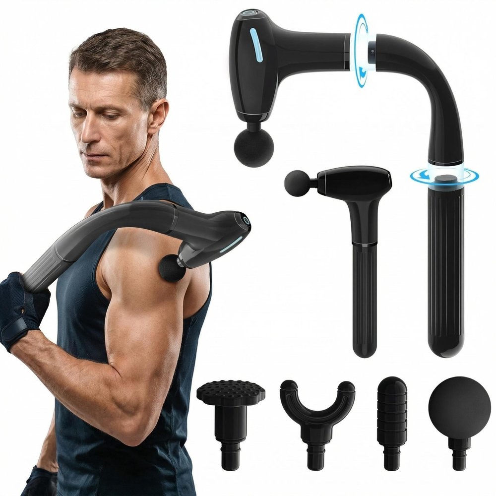 Binxalin Massage Gun Deep Tissue with Extension Handle Professional Percussion 3-in-1 Detachable Back Massager for Pain Relief,Muscle Relief Massager for Shoulder Back Thigh Waist&Neck (Dark Black)