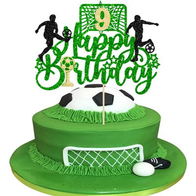 Ephlyn 1 Pack Happy 9th Birthday Soccer Ball Cake Topper Sport Football Cake Picks for Soccer Ball Theme Kids 9th Birthday Party Cake Decorations Supplies