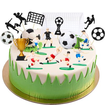 Ephlyn 23Pcs Soccer Cake Topper Decorations Soccer Ball Cupcake Topper Soccer Player Figure for Soccer Birthday Party Sport Party Football Theme Party Supplies