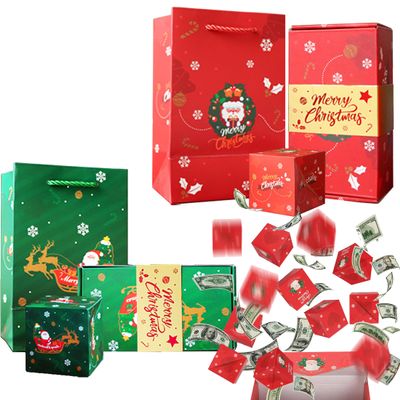 Christmas Surprise Gift Box Explosion for Money,2025 Newly Exploding Gift Box Cash Pop Up with Confetti,Surprise Gifts Explosion Box for Birthday, New Year, Anniversary, Valentine (Red +Green)