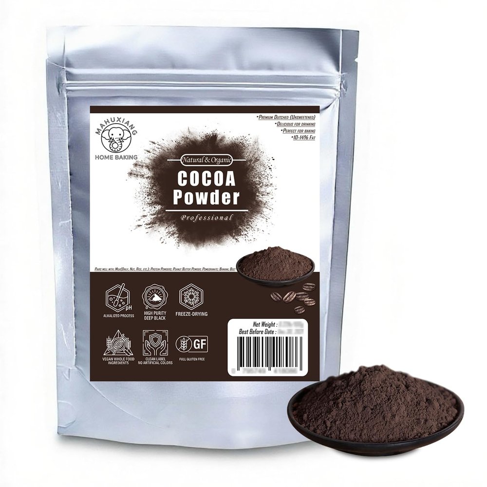 MAHUXIANG Dutch-Processed Organic Cocoa Powder, Rich Black for Baking, Drinks, Dark Hot Chocolate, Ice Cream, Brownies, Frosting, 10-14% Fat Content (1.76oz/0.11LB/50g)