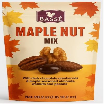 Basse Maple Nut Mix, Dark Chocolate Cranberries with Maple Seasoned Nuts, BIG Bag 28.2 oz