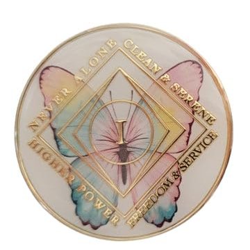 20 Year Butterfly Design NA Style Clean Time Chip White Just for Today Medallion