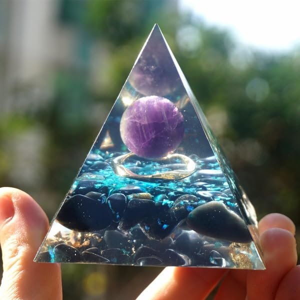 Crystal Pyramid for Positive Energy, Orgonite Amethyst&Obsidian Healing Crystal Pyramids for Reduce Stress Chakra Reiki Healing Meditation Attracts Lucky and Success