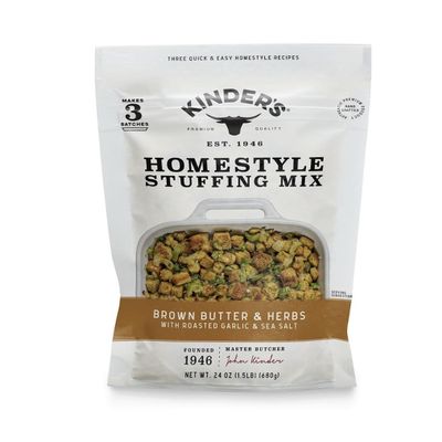 Brand: NineLife Basics Kinders Brown Butter & Herb Homestyle Stuffing Mix, 24 oz Made with Roasted Garlic and Sea Salt, Yields 3 Batches, Perfect for Holiday Meals and Savory Casseroles