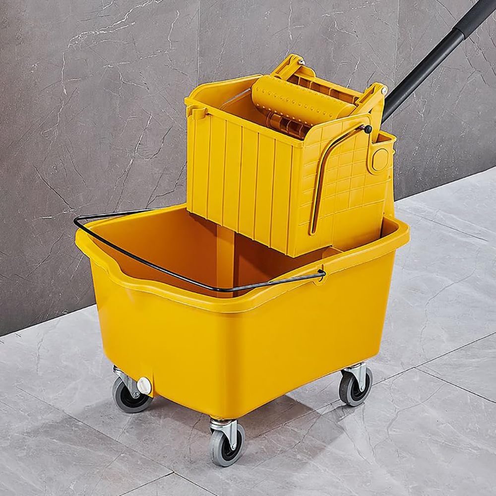 Commercial/Domestic Mop Bucket Set, Mop Bucket and Squeezer Combination, Portable Wheeled Trolley with Mop, Large Capacity Mop Bucket for Home, Industrial, Restaurant Cleaning,32l