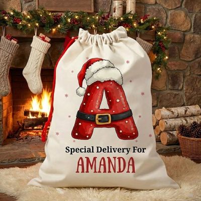 Noni Personalized Christmas Santa Sack, Custom Santa Sack with Face & Name for Boy Girl, Xmas Sacks For Family Dad Mom Son Daughter Friend, Christmas Gift Bag Drawstring Style 4
