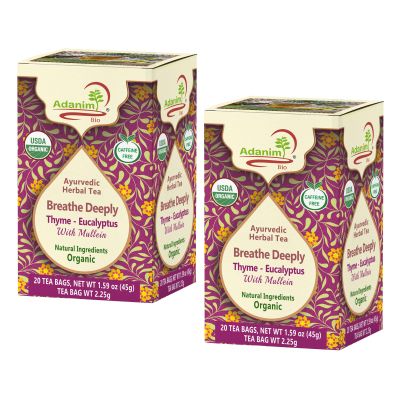 Adanim Bio Organic Thyme Eucalyptus Mullein Tea Thyme Leaves Caffeine Free Herbal Tea Thyme Leaf Tea Natural Kosher 40 Tea Bags