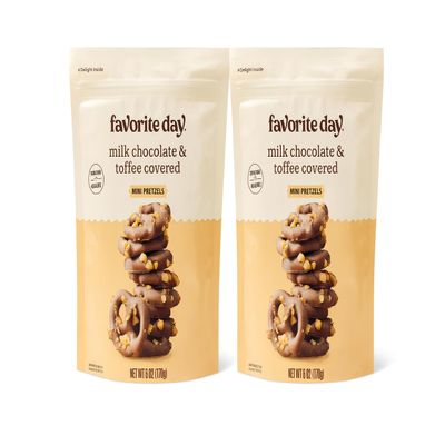 Milk Chocolate & Toffee Covered Mini Pretzels Crunchy Snack Bites Sweet & Salty Candy Treats Resealable Bag 6 oz Pack of 2