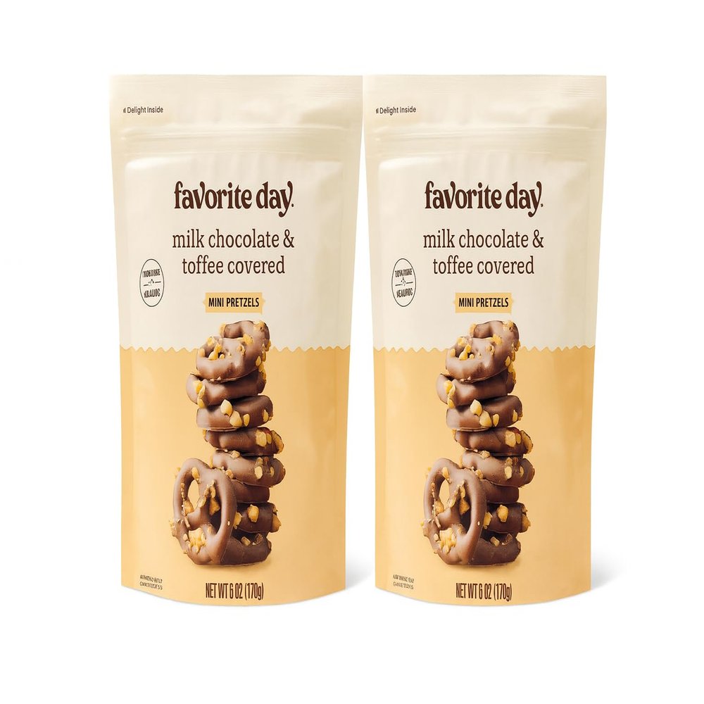 Milk Chocolate & Toffee Covered Mini Pretzels Crunchy Snack Bites Sweet & Salty Candy Treats Resealable Bag 6 oz Pack of 2