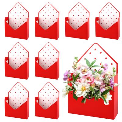 10 Pcs Florist Bouquet Envelope Boxes,Red Dot Style Flower Bouquet Package Gift Folding Paper Boxes for Florist Arrangements, Weddings, Birthdays, Mother's Day,Parties,Large Size 9.05 x 3 x 13.7 Inch