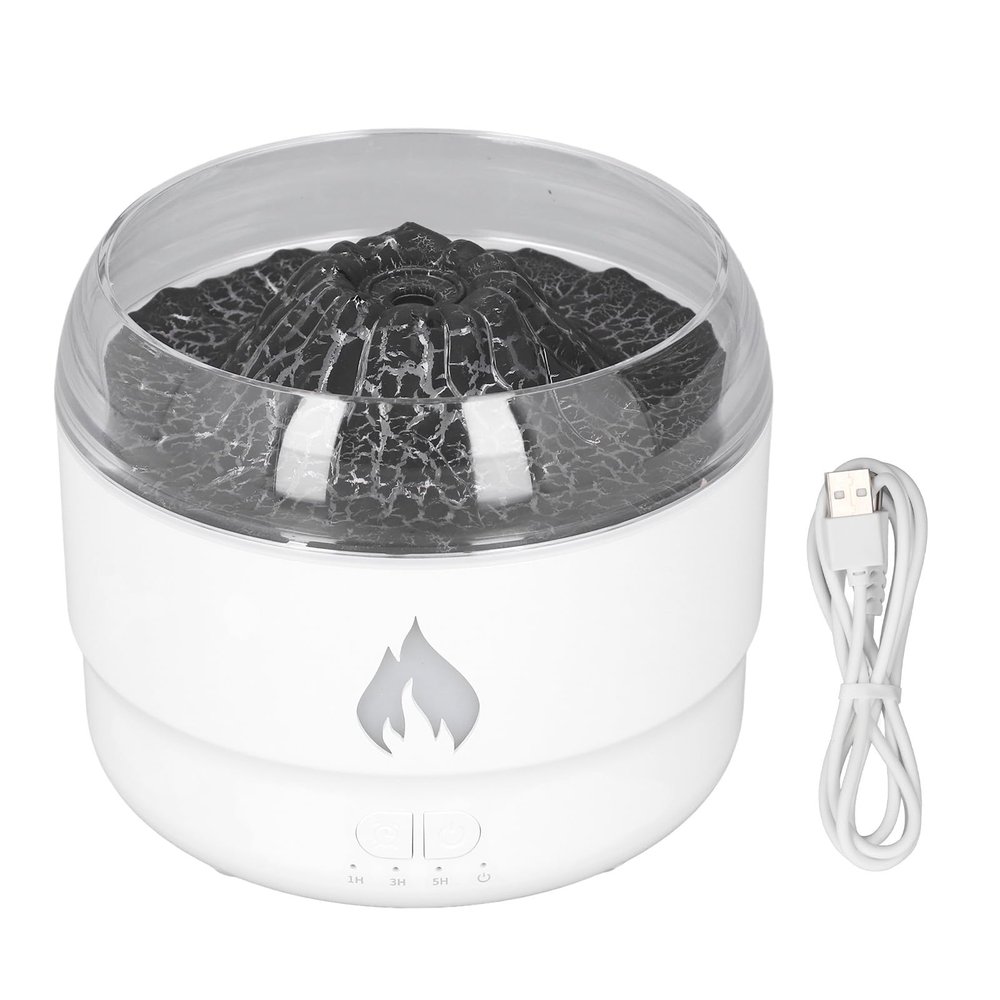 Flame Essential Oil Diffuser, Aromatherapy Humidifier with 7 Color LED Light, 280ml Ultrasonic Diffuser for Home Office Bedroom, Quiet Operation Waterless Auto Off Flame Effect (White)