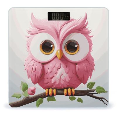 A Pink Owl Bathroom Scale for Body Weight Bathroom Weighing Scale with Backlit LCD Display Highly Accurate Measures Weight Up to 180kg