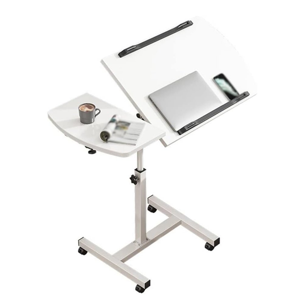 XAWSOP Mobile Adjustable Overbed Desk Table with Wheels, Multifunctional Rolling Laptop Stand, Adjustable Tilt Overbed Bedside Table Sofa Side Table for Home Use,
