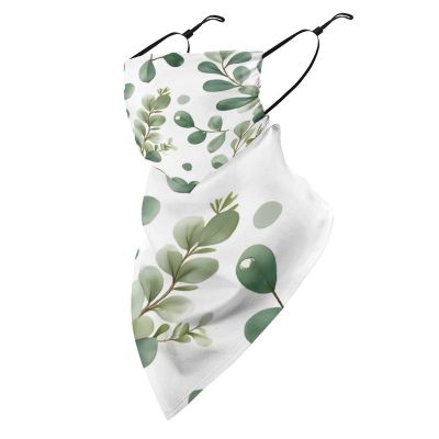 Fashion Ear Loop Bandana Reusable Triangle Scarf Unisex Face Cover Scarf UV Sun Protection And Dust Prevention Watercolor Sage Green Leaf