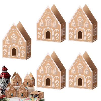 5-Piece Gingerbreads House Gift Basket Christmas Treat Box, Mi-ni Christmas Treat Gift Boxes, Mi-ni Gingerbreads Gifts Boxes, Magnetics Closure Treating Box For Holiday Baking Party & Classroom Gifts