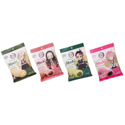 Demon Slayer Mochi Variety Pack 4 Flavors (Melon, Strawberry, Vanilla, Sakura) 120g (4.23 oz) Each Soft & Chewy Japanese Rice Cake Collectible Anime Snack (4-Pack Bundle)