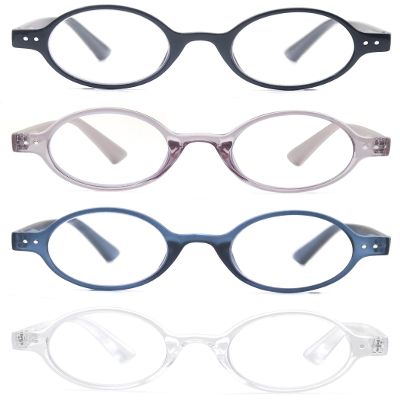 OLOMEE Small Round Reading Glasses for Women Cute Circular Readers +1.50 Stylish Lightweight Funky Cheaters Reading Glasses Spring Hinges 4 Pack Comfy Fit