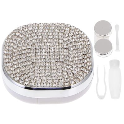 Blablablalu Contact Lens Case with Mirror, Rhinestones Contact Lens Applicator Tool Kit with Tweezer, Remover and Solution Bottle, Portable Travel Contacted Case