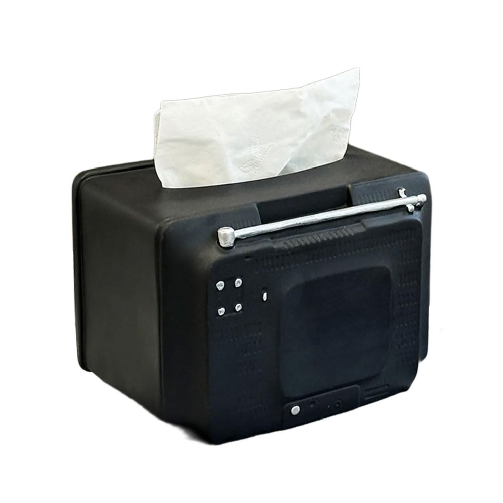 RSHuiOUXX Retro Teevee Shape Resin Tissue Box Holder Multifunctional Home Decoration for Living Room Kitchen Desktop Storage
