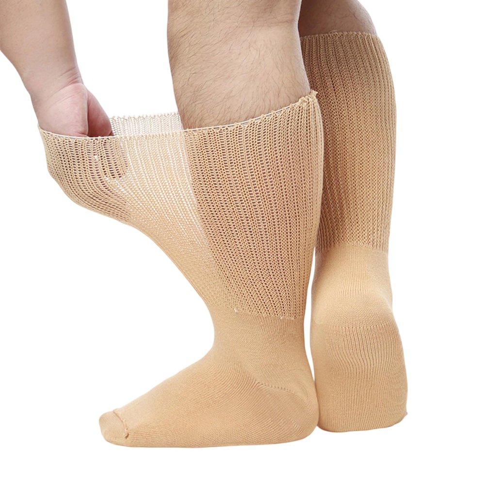 arzgul Extra Width Socks for 1Pair Bariatric Hospital Socks,Anti Slip Lymphedema Diabetic Socks for Women Men(Yellowish color)