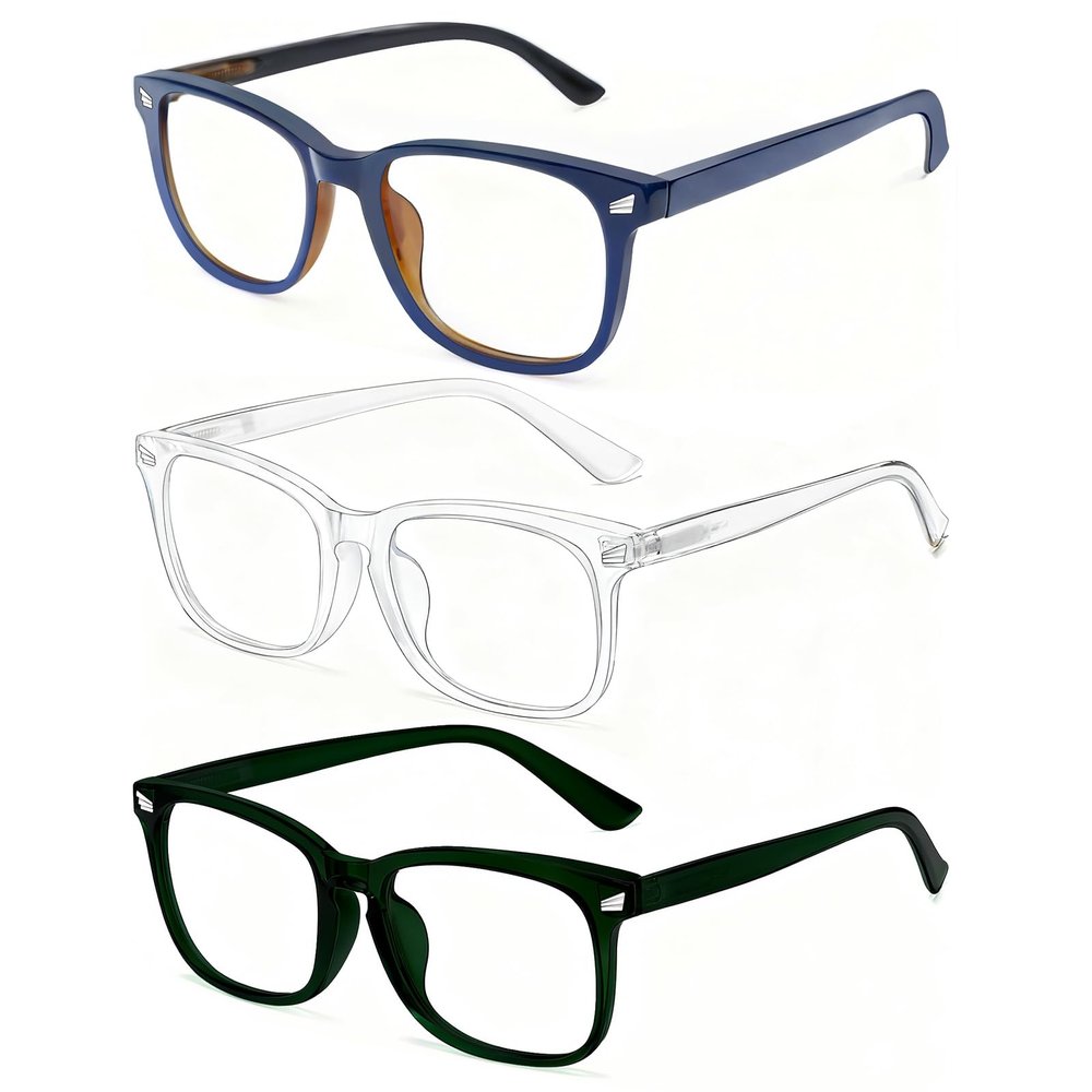 WINTOO Blue Light Glasses for Woman Men | 99% Blue Light Blocking Glasses | Computer Glassess | Gaming | TV Phone Screen Reader Square Frame | Anti Eyestrain & UV Glare,3 Pack
