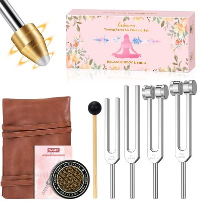 TABARO Tuning Forks for Healing Set - Includes 128HZ 136.1HZ 256HZ 384HZ Weighted & Unweighted Tuning Forks for Chakra/Sound Therapy/Yoga/Meditation/Gift/Mother's Day