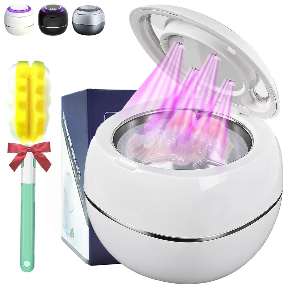 2026 Upgraded Ultrasonic Cleaner Machine, 2 Cleaning Modes UV Cleaning, Retainer Cleaner for Night Guards, Braces, Aligner, Toothbrush, Jewelry and More (white)