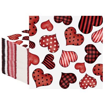 100 Pack Valentines Day Paper Napkins Red Love Heart Disposable Napkins for Valentine Anniversary Birthday Party Wedding Supplies