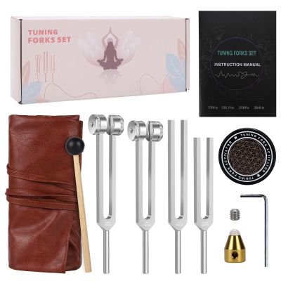 Tuning Forks for Healing Set 128Hz, 136.1Hz, 256Hz, 384Hz Resonance Sound Healing Instruments, Harmony & Pure Frequency Sound Therapy, Chakra & Frequency Healing, Weighted Medical Grade Tool