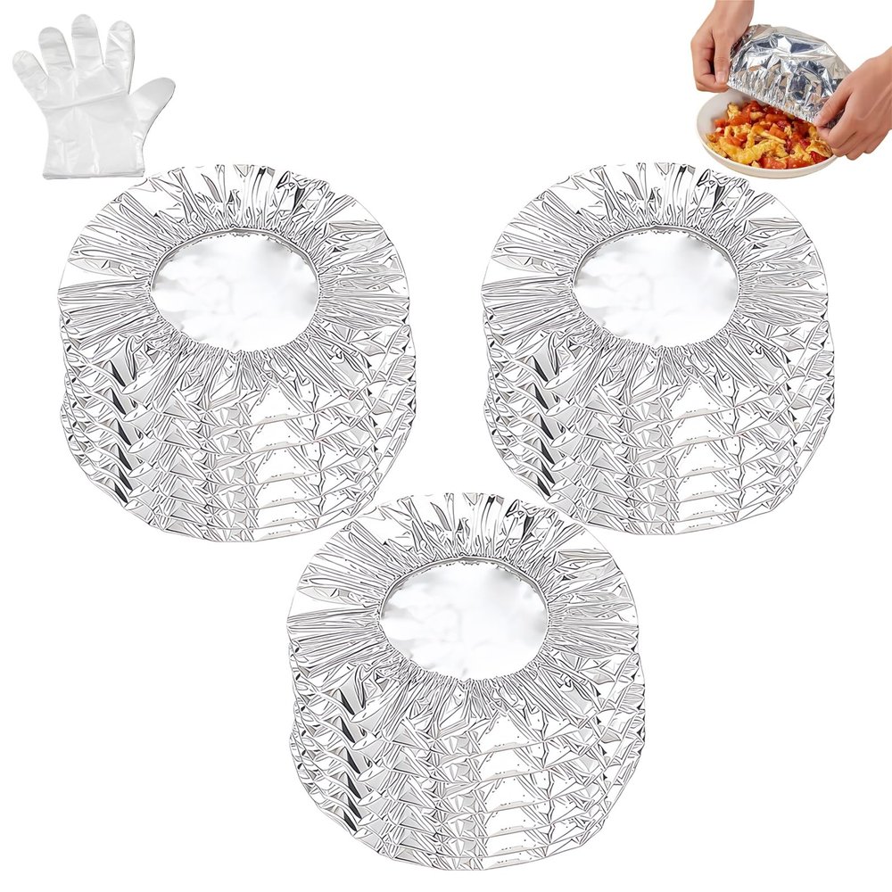 Pop-Up Tin Foil Food Insulation Cover, Reusable Aluminum Foil Food Covers, Easy to Clean, Sturdy, for Kitchen Bowls, Pots, Containers (30pcs)
