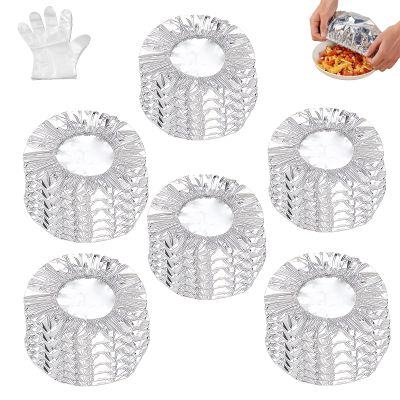 Pop-Up Tin Foil Food Insulation Cover, Reusable Aluminum Foil Food Covers, Easy to Clean, Sturdy, for Kitchen Bowls, Pots, Containers (60pcs)