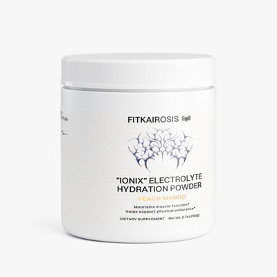 FitKairosis Ionix Electrolyte Hydration Powder - Peach Mango Drink Mix with B Vitamins - Supports Muscle Function & Endurance - Caffeine-Free, Vegan, Keto - 30 Servings, USA Made