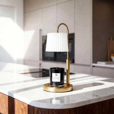 Malbella Essentials Candle & Warmer Set 8.5 oz Coconut Blend Luxury Candle + Hand Blown Glass Lamp Warmer | Flameless Aromatherapy | Modern Self-Care Gift Set (Gold, Rose Oud)