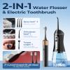 Electric Toothbrush with Water Flosser for Teeth, Sonic Electric Toothbrush and Electric Floss for Adults and Kids, Water Dental Picks, Cleaning and Flossing Dental Care, Waterproof view 2