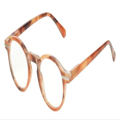 Calabria Round Eyeglasses [44 x 24 x 142 mm] | Full Rim w/Plastic Frames | Shiny Crystal Front/Brown Demi Pattern/Matching Temples Retro Reading Glasses w/Blue Light Filter Lens - 2.00
