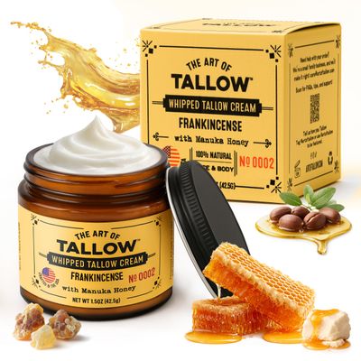 The Art of Tallow Tallow Face Moisturizer Frankincense Beef Tallow for Skin, Whipped Tallow Cream with Manuka Honey & Organic Jojoba Oil, Face Cream, Grass Fed & Finished, Made in USA, 1.5 oz