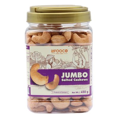 LAFOOCO Jumbo Salted Cashew, Lightly Salted, Vietnam Cashews, Tasty Snack, Rich in Nutrients, Protein, Great Gift for Family, Holiday, Resealable Jar, Halal, BRCGS (14.1 oz)